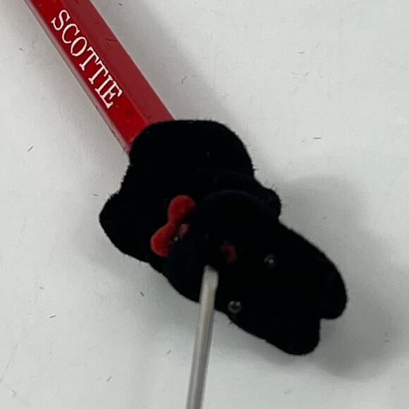 Vintage Dept 56 Scottie Dog Pencil Set With Red Knit Stocking Holder Taiwan 9" - Picture 7 of 11